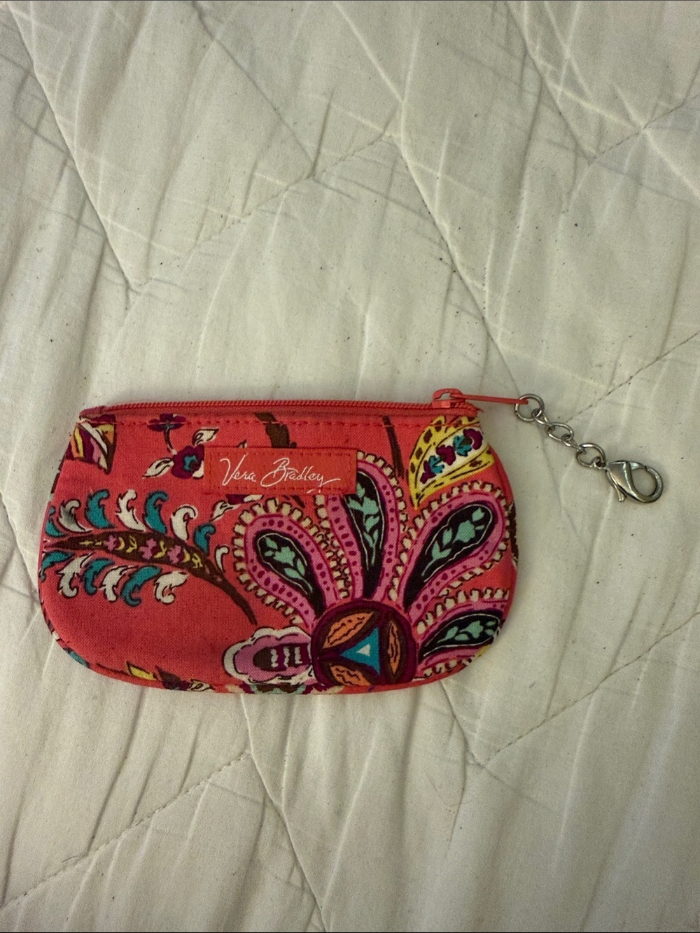 Vera Bradley Coral Paisley Zip Pouch with Key Clip